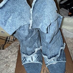 Women's Blue Denim Heeled Boots